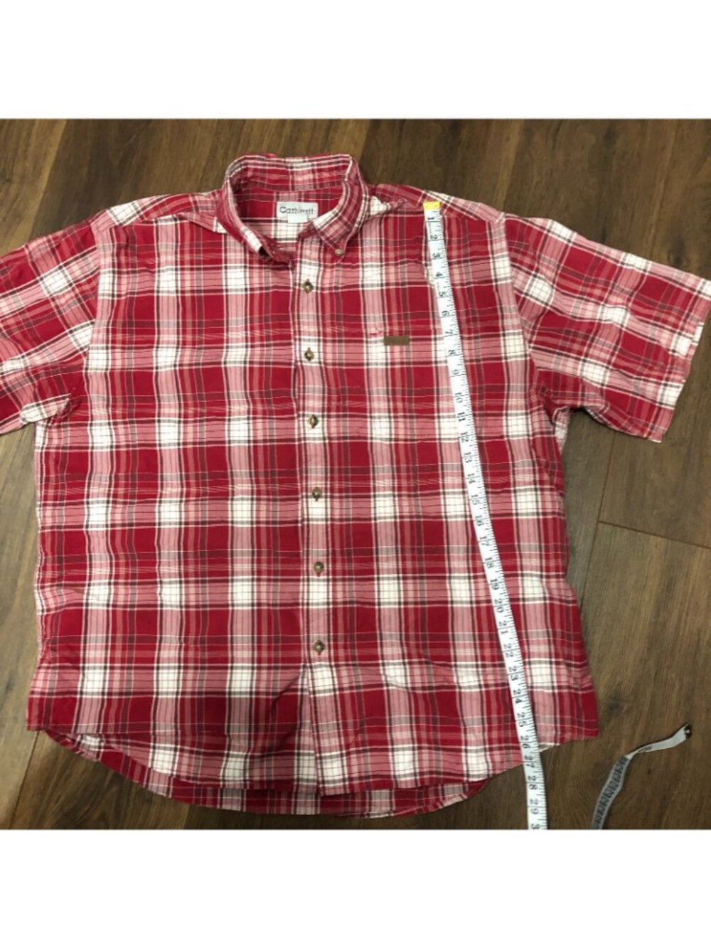 Carhartt Button Down Plaid Short Sleeve Red Collared Work Shirt Mens Size XL - Picture 3 of 8